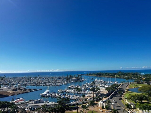 aerial view featuring a water view