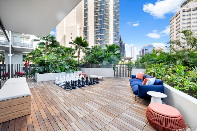 wooden deck with outdoor lounge area