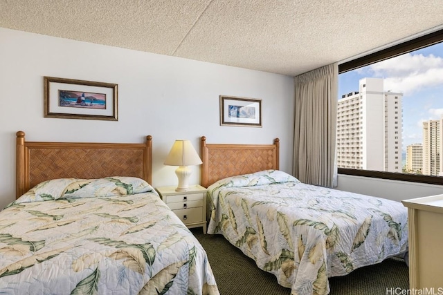 bedroom with carpet flooring and a textured ceiling