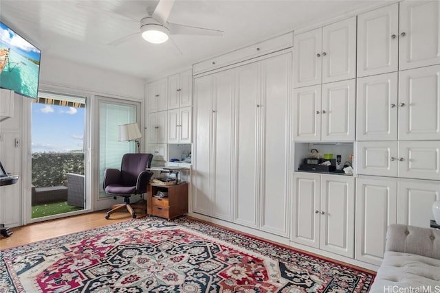 office featuring ceiling fan and hardwood / wood-style floors