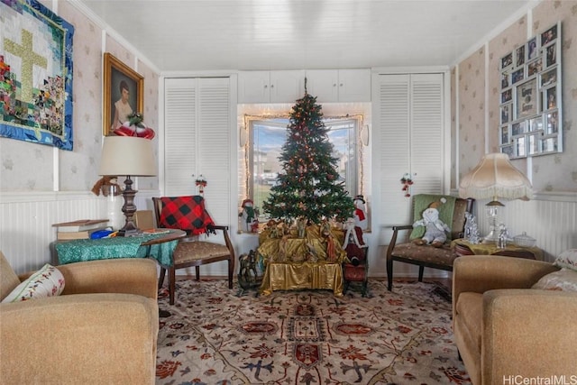 interior space with ornamental molding