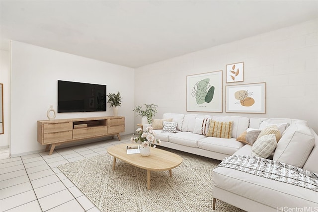 living room featuring light tile patterned floors