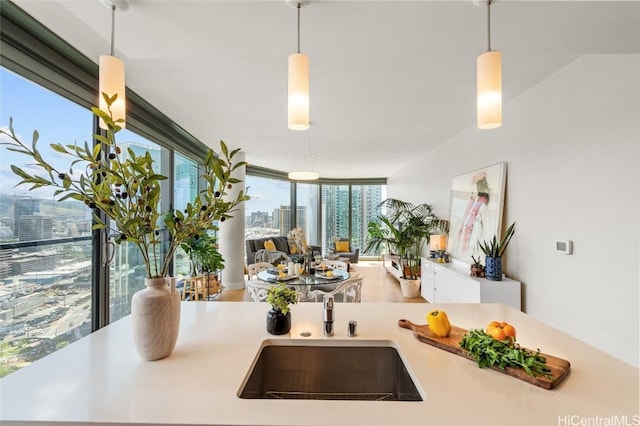 kitchen with pendant lighting and sink