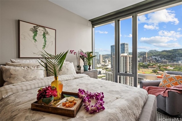 bedroom with expansive windows