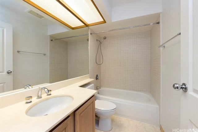 full bathroom featuring vanity, shower / bath combination, and toilet