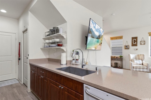 91-6221 Kapolei Pkwy Unit 235, Ewa Beach, HI 96706 - kitchen featuring dishwasher, open shelves, light wood-style floors, and recessed lighting
