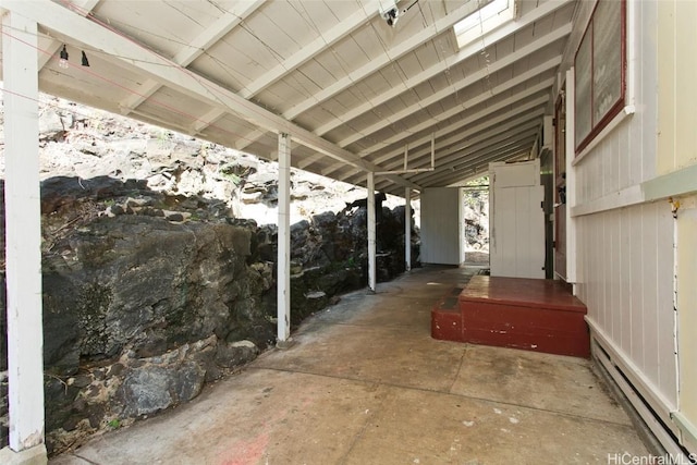 view of patio with baseboard heating