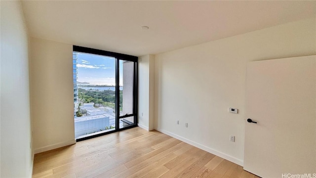 spare room with light hardwood / wood-style floors and floor to ceiling windows