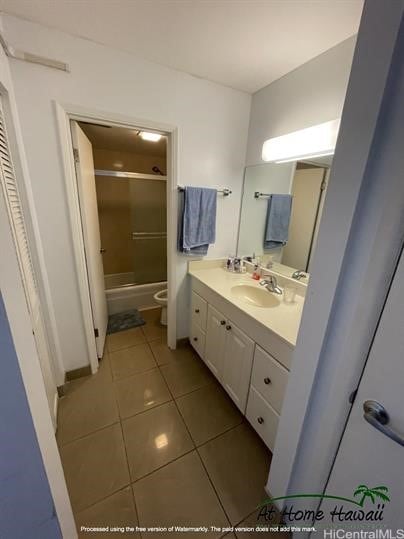 full bathroom with tile patterned flooring, vanity, toilet, and shower / washtub combination