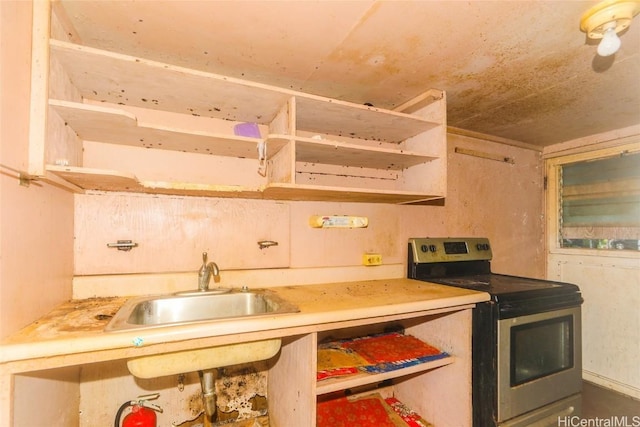 kitchen with sink and stainless steel range with electric stovetop