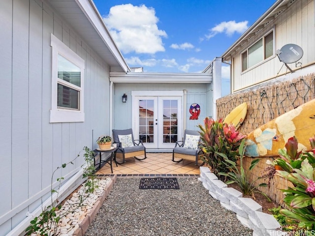 doorway to property with french doors and a patio area