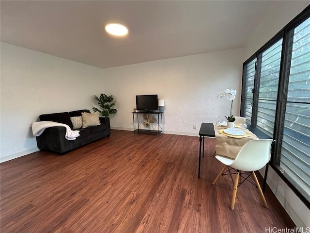 interior space with dark hardwood / wood-style floors