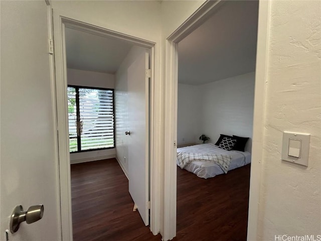 hallway featuring dark wood-type flooring