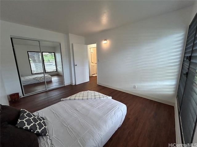 bedroom featuring a closet and dark wood-type flooring