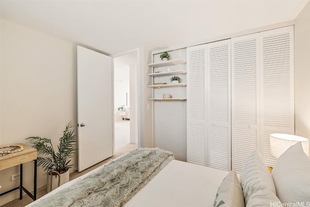 bedroom with carpet flooring and a closet