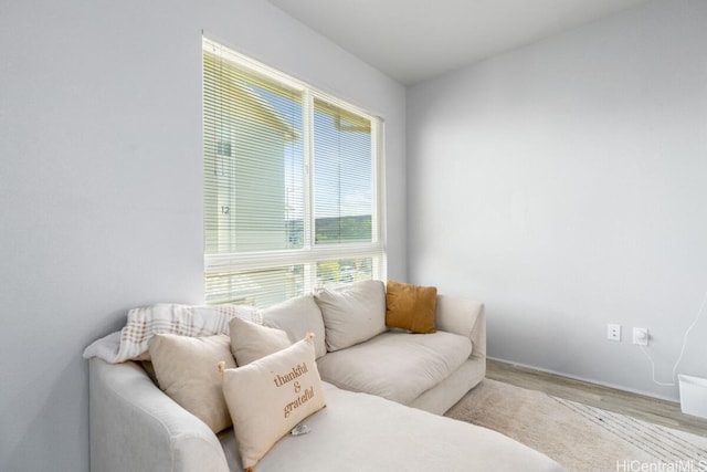 living room with plenty of natural light and light hardwood / wood-style floors