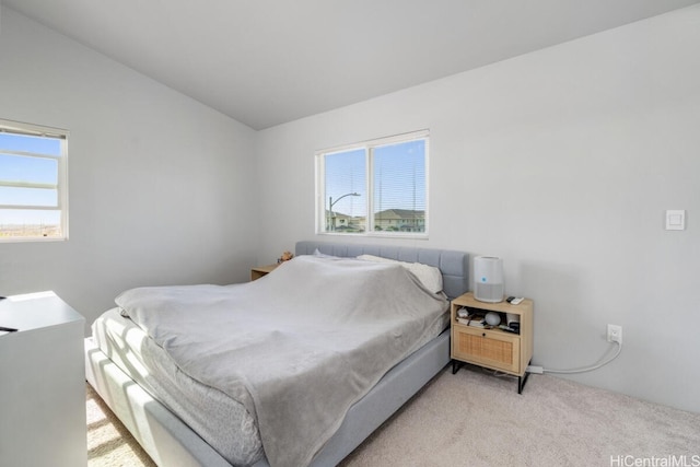 bedroom featuring light carpet