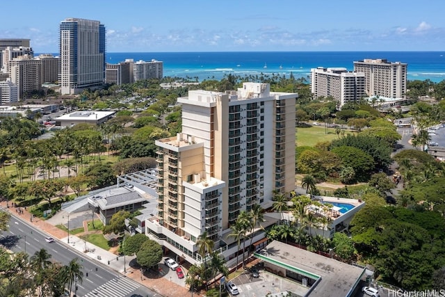 bird's eye view featuring a water view