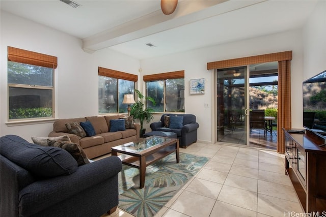 68-1125 N Kaniku Dr Unit 102, Kamuela, HI 96743 - living room with beamed ceiling and light tile patterned flooring