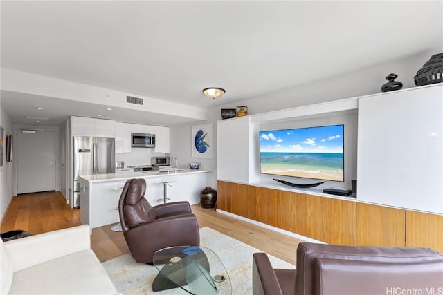 living room with light hardwood / wood-style flooring