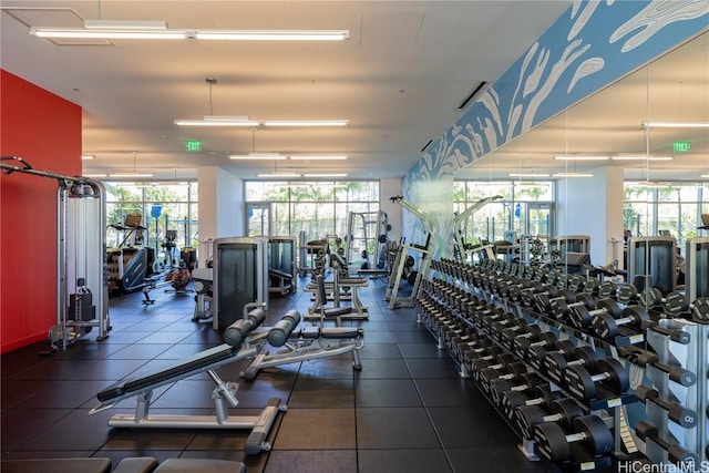 workout area with expansive windows