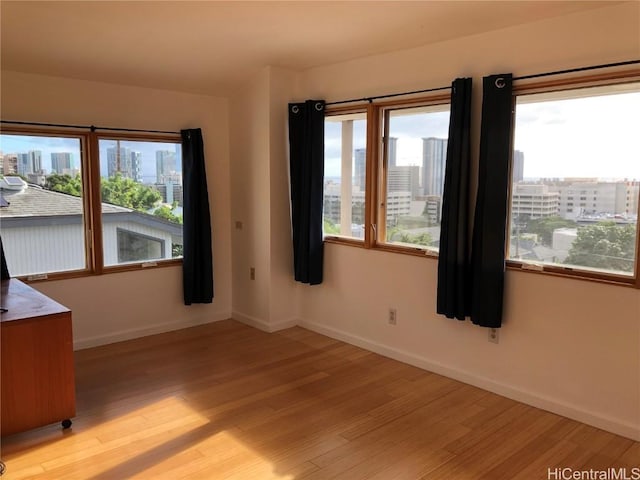 spare room featuring light wood-type flooring