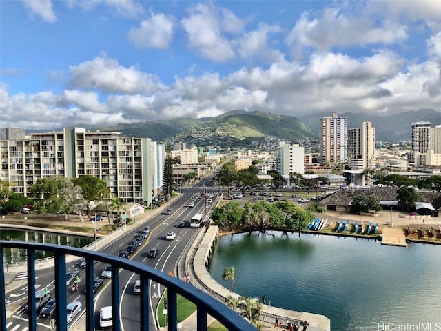 view of water feature with a mountain view