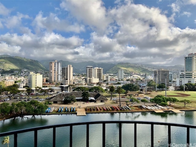 view of city featuring a water and mountain view