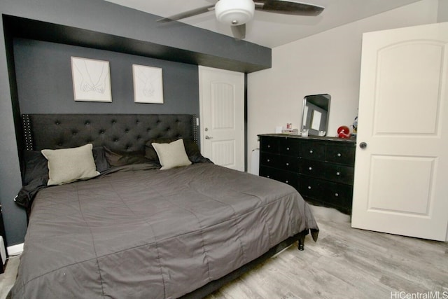 bedroom featuring ceiling fan and light hardwood / wood-style floors