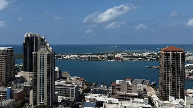 view of water feature featuring a city view