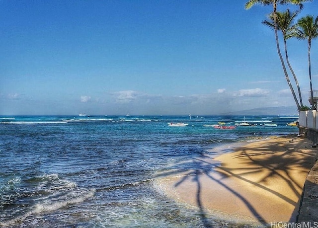 view of water feature featuring a beach view