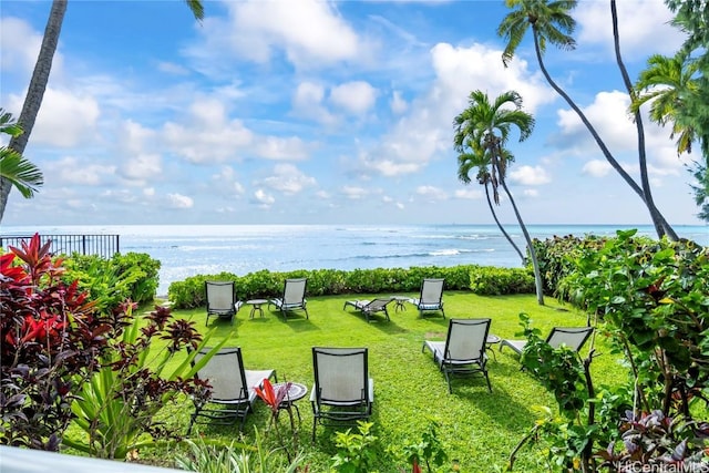 view of yard with a water view