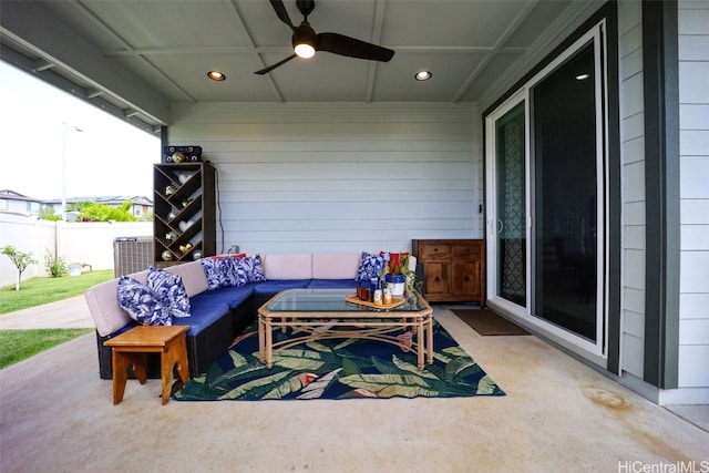 view of patio / terrace featuring an outdoor living space and ceiling fan