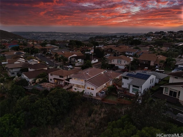 view of aerial view at dusk