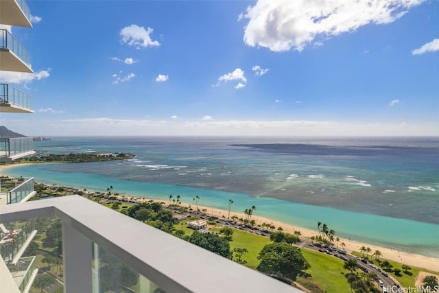 property view of water featuring a view of the beach