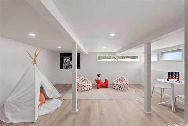 game room featuring light hardwood / wood-style flooring