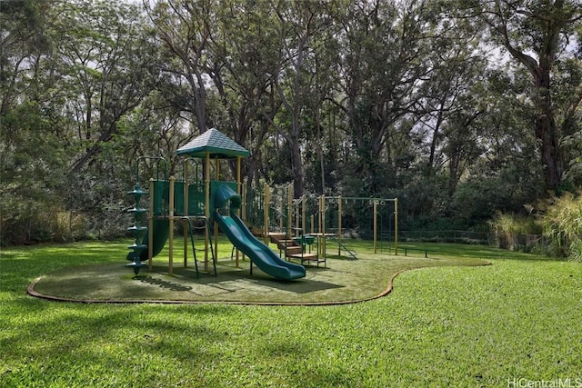 view of playground featuring a yard