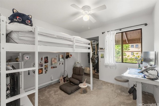 bedroom featuring carpet flooring and ceiling fan