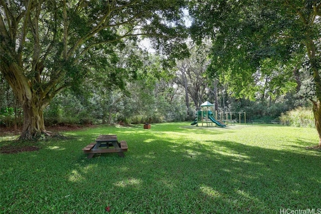 view of yard with a playground