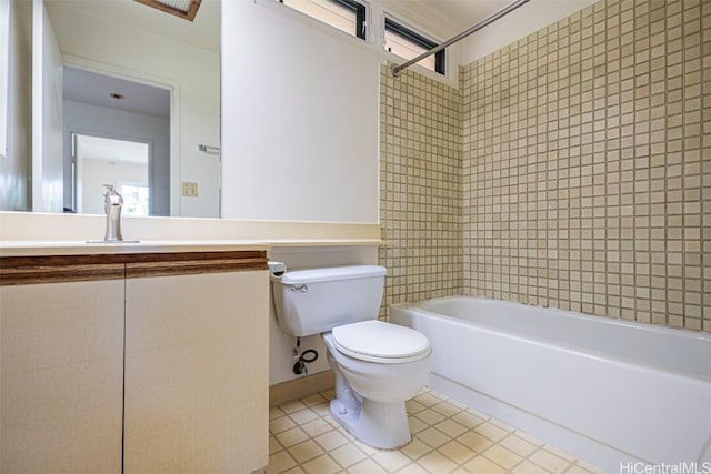 full bathroom featuring toilet, shower / washtub combination, and vanity