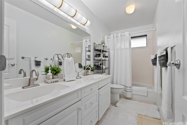 full bathroom featuring vanity, toilet, and shower / bath combo with shower curtain