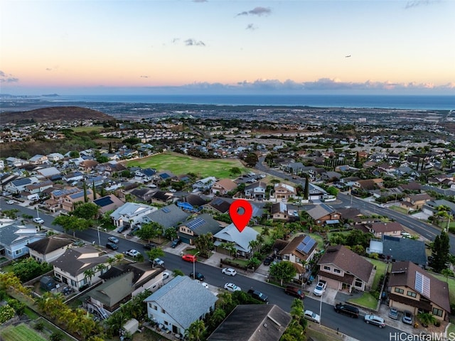 view of aerial view at dusk