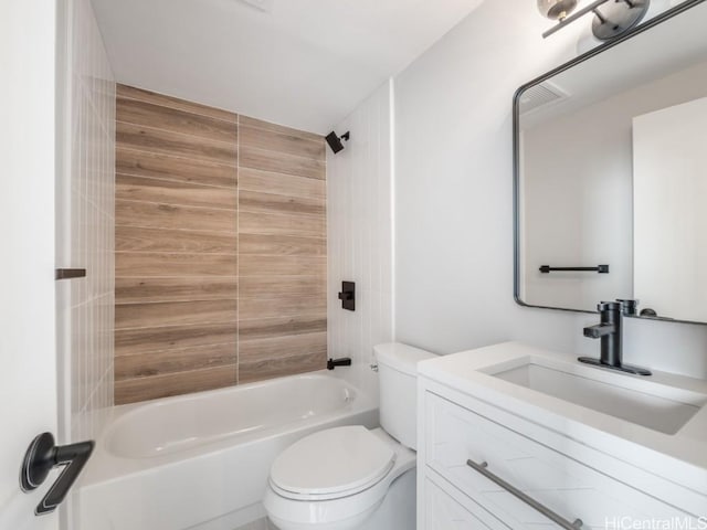 full bathroom featuring vanity,  shower combination, and toilet