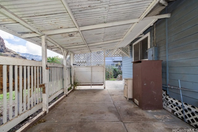 view of patio / terrace with a mountain view