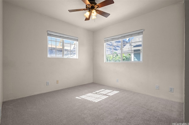 spare room featuring ceiling fan and carpet floors