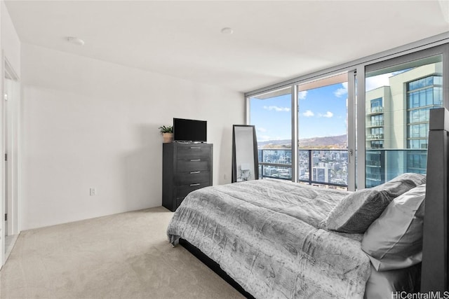 carpeted bedroom featuring floor to ceiling windows