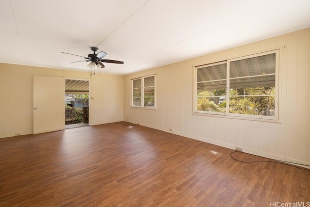 spare room featuring ceiling fan and wood-type flooring