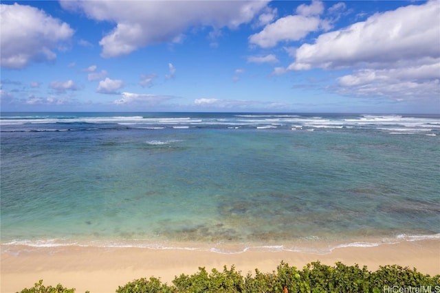 view of water feature with a beach view