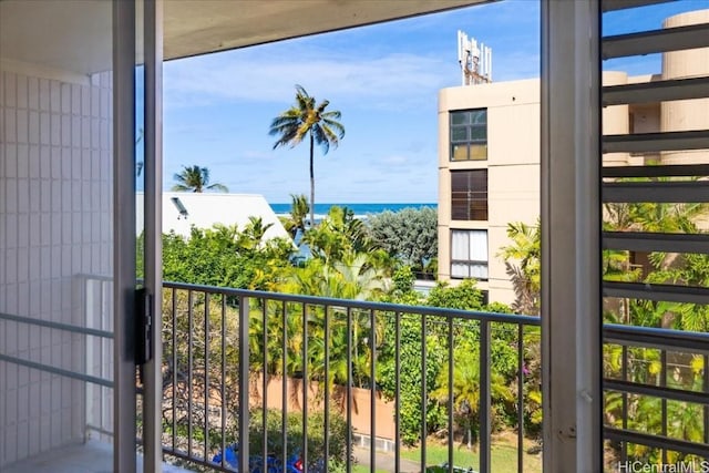 balcony featuring a water view