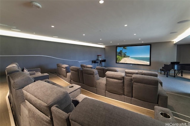 home theater room with carpet floors